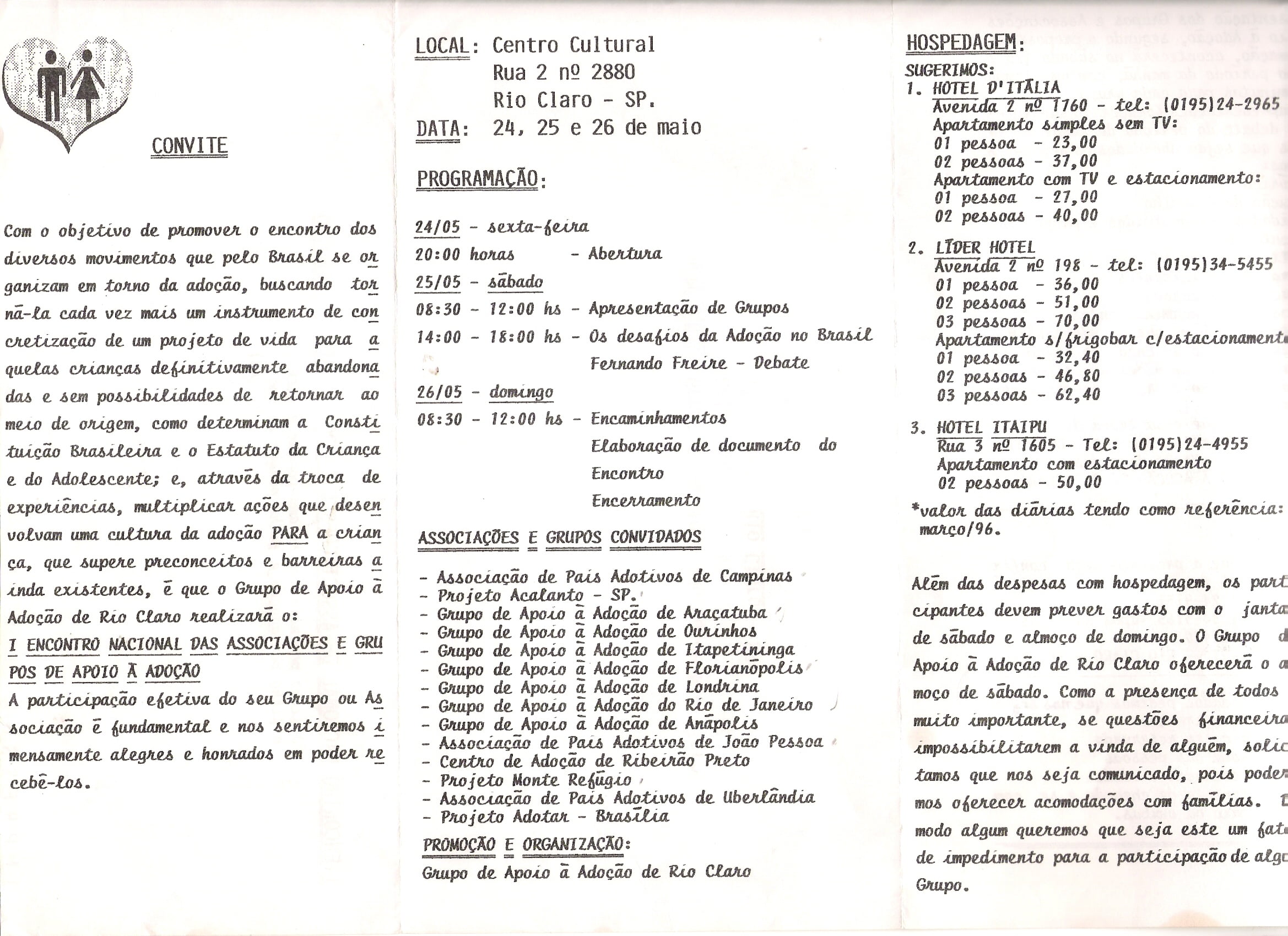 Registro visual de Convite original do I ENAPA — Rio Claro, 1996