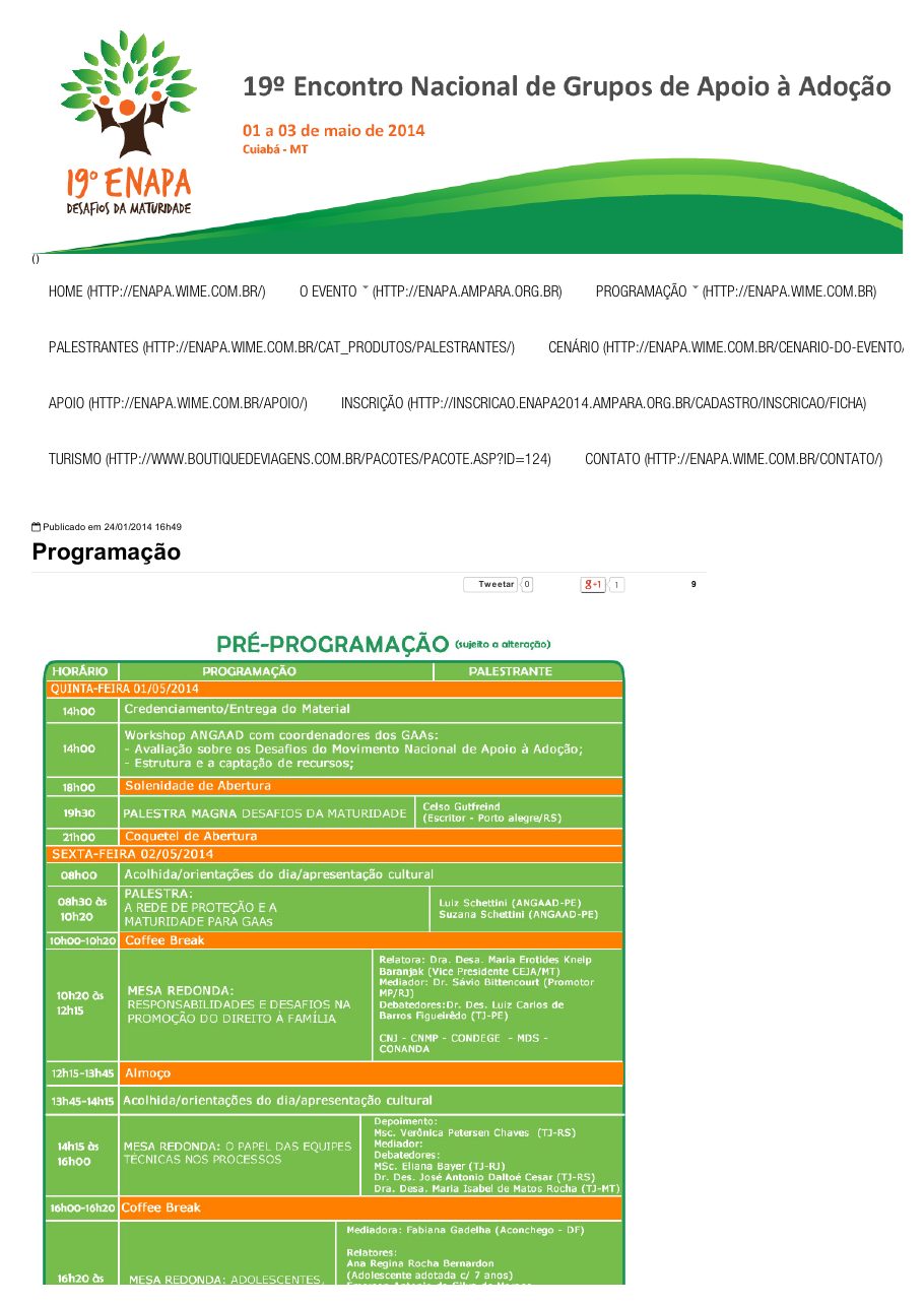 Registro visual de Programação oficial — XIX ENAPA 2014