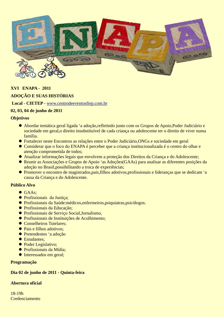Registro visual de Programação oficial — XVI ENAPA 2011