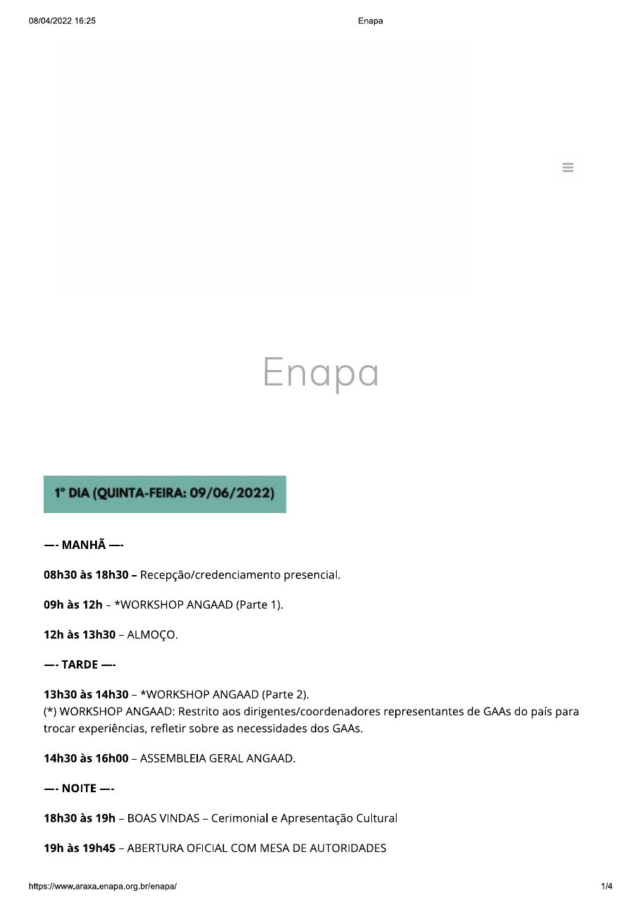 Registro visual de Programação oficial — XXV ENAPA 2022
